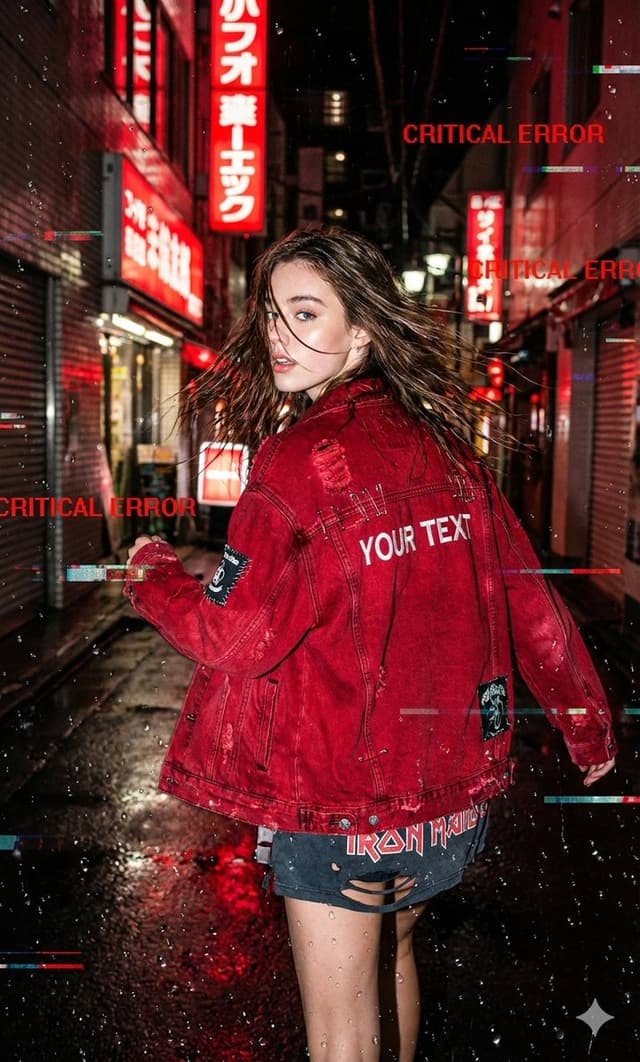 Glitchy Neo-Tokyo Street Style Photo with Red Neon — output