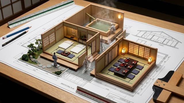Infographic / Edu Visual - Architectural Blueprint to Miniature Japanese Inn Scene — output