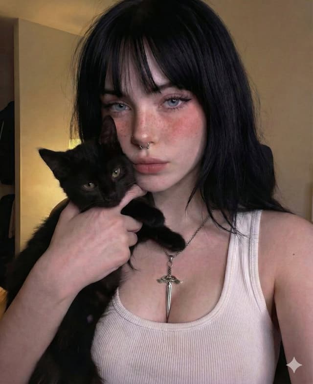 Soft Grunge Selfie with Black Cat Companion — output