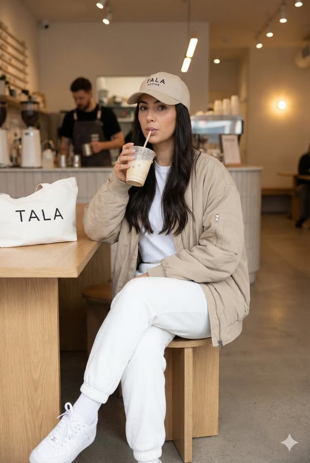 Product Marketing - Athleisure Lifestyle Cafe Portrait Prompt — output
