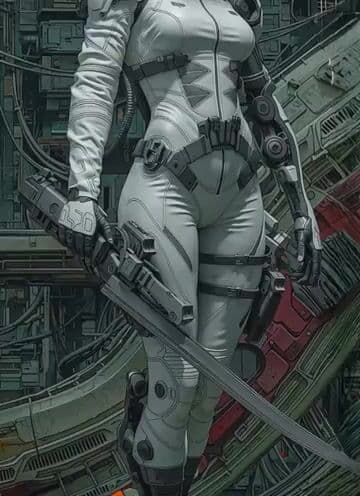 Futuristic Sci-Fi Tactical Woman Corridor Walk — cover