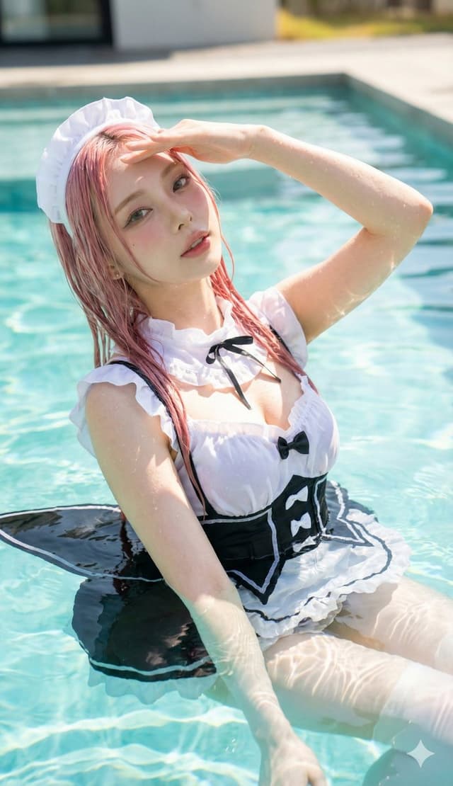 8K Photorealistic Cosplay in Pool with Wet Effects — output