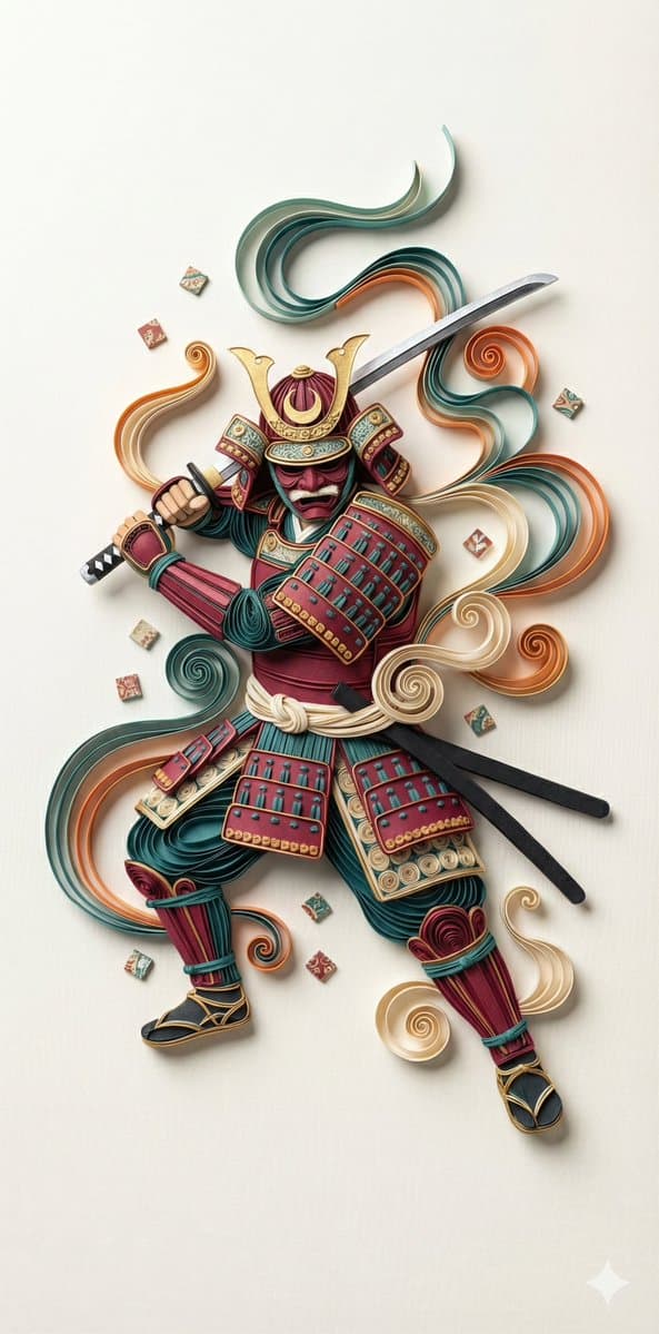 Game Asset - 3D Paper Quilling Art: Samurai Warrior — output