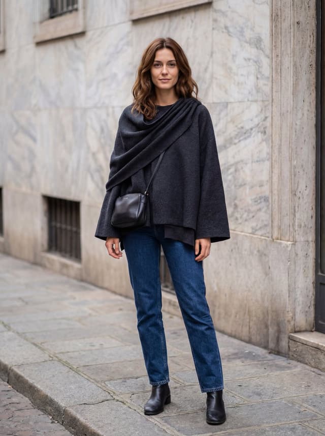 Hyper-Realistic Lifestyle Fashion Photo (Wool Poncho) — output