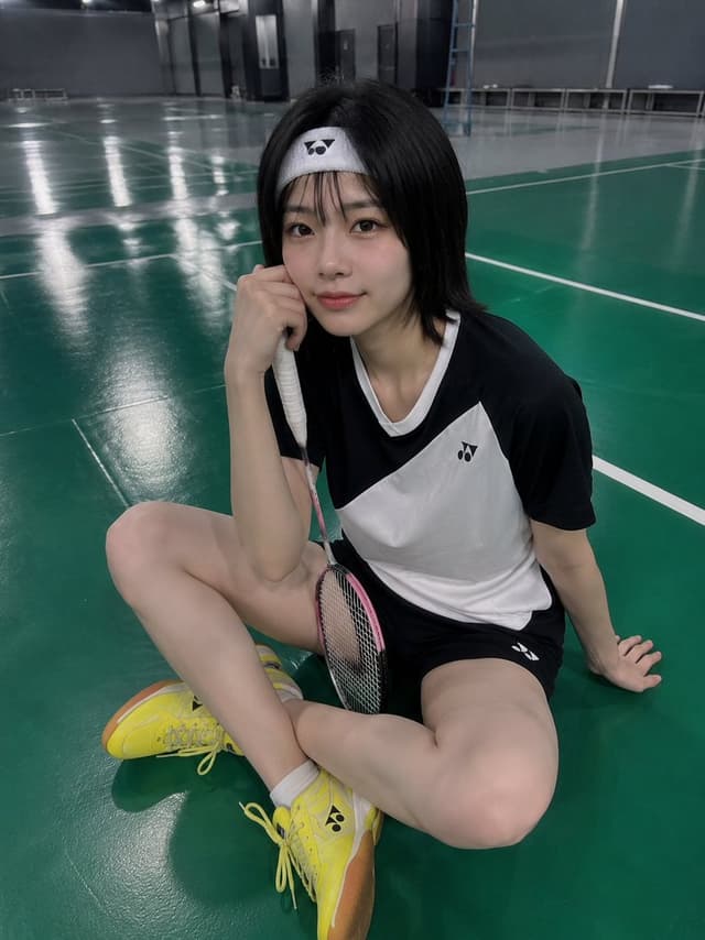 Profile / Avatar - Realistic Japanese Badminton Selfie — output