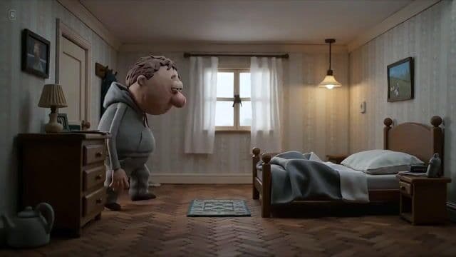 Hyperrealistic miniature diorama of a clay figure collapsing on a bed — cover