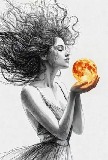 Pencil Sketch Woman Holding a Vivid Moon — cover