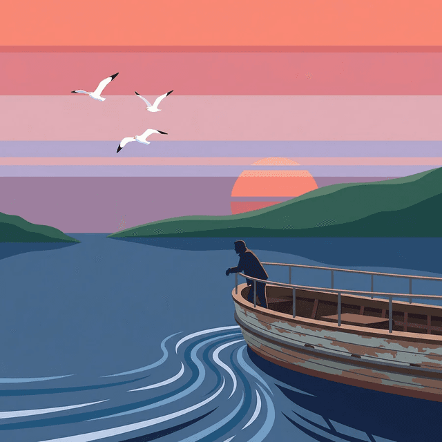 Social Media Post - Fishing Boat Sunset Illustration — output