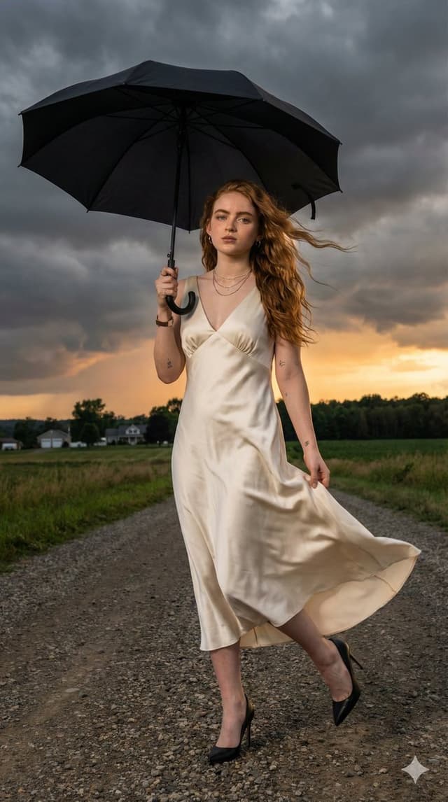 Sadie Sink Cinematic Stormy Sunset Portrait — output