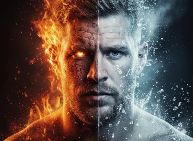 Hyperrealistic Portrait Split by Fire and Ice — output