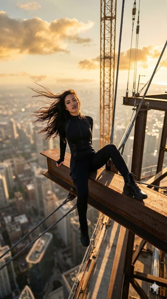 Extreme Height Urban Exploration Portrait at Sunset — output