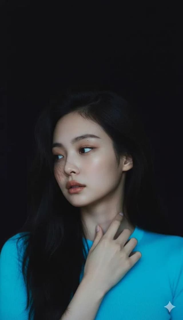 Moody Cinematic Portrait with Neon Blue Top — output