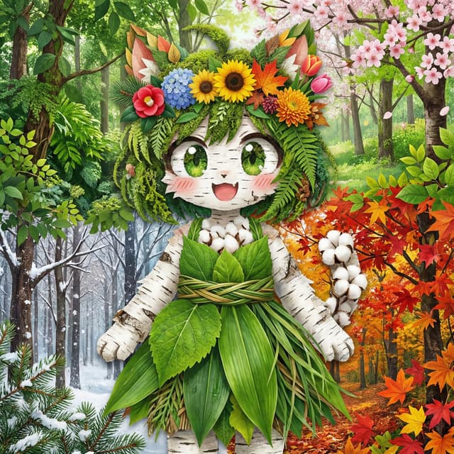 Seasonal forest collage character prompt for Nano Banana Pro — output