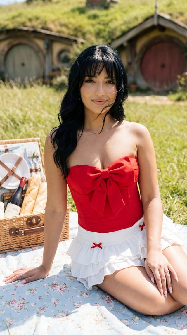 Photoreal Picnic Portrait near Hobbit Cottages — output