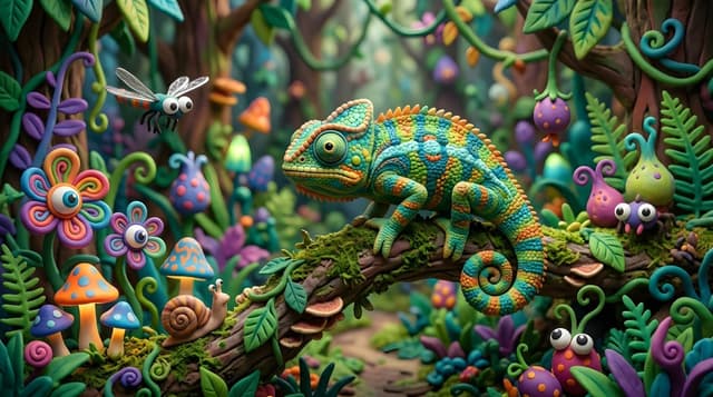 Comic / Storyboard - Whimsical Claymation Chameleon Scene — output
