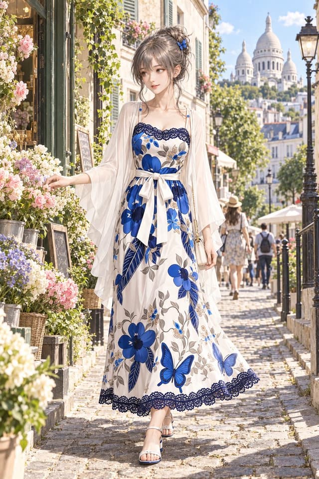 Social Media Post - Paris Floral Dress Anime Illustration — output