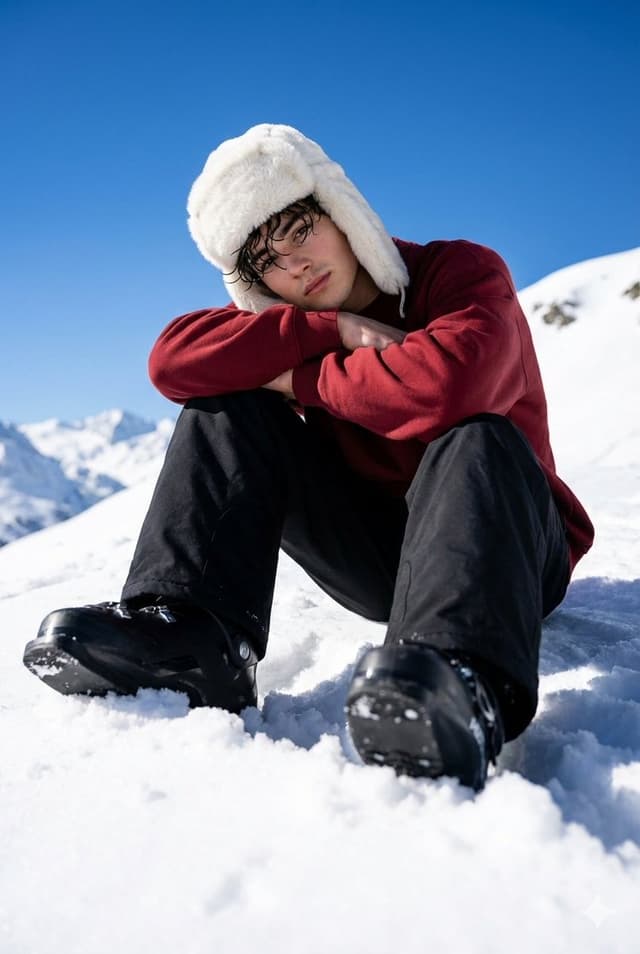 Alpine Snow Portrait with Trapper Hat — output