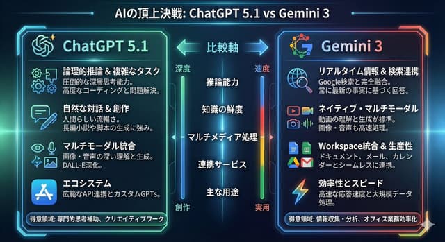Infographic comparing ChatGPT 5.1 and Gemini 3 — output