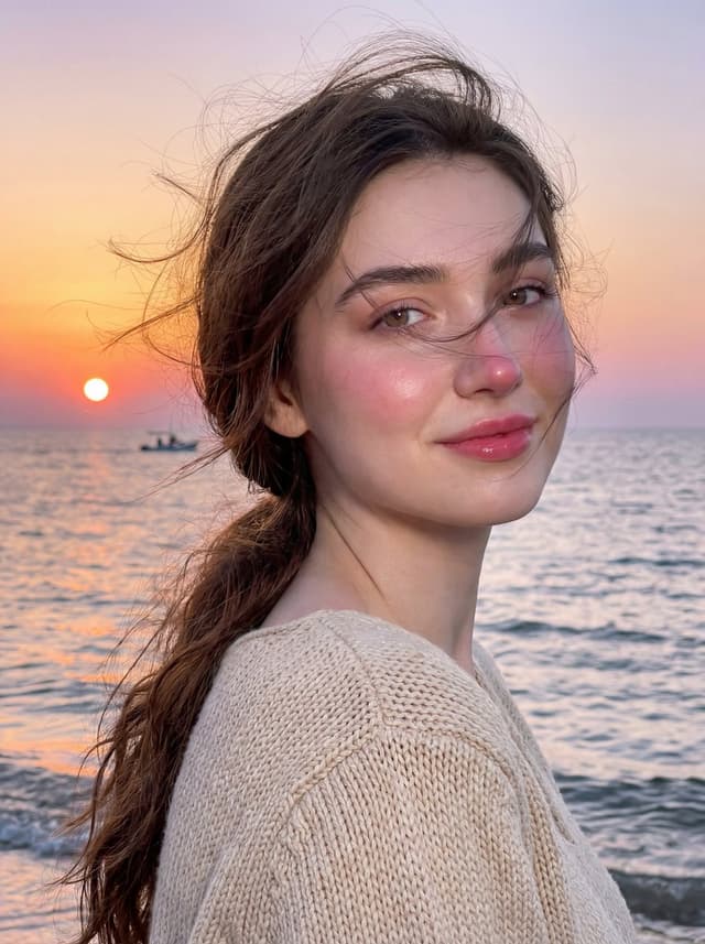 Golden Hour Seaside Portrait with Identity Preservation — output