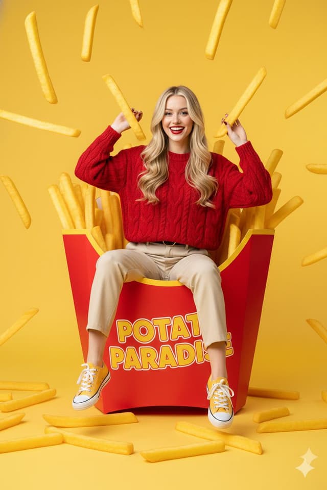Surreal Commercial Photography: Woman in Giant French Fry Carton — output