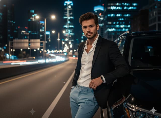 Cinematic Night Urban Portrait with Luxury SUV — output