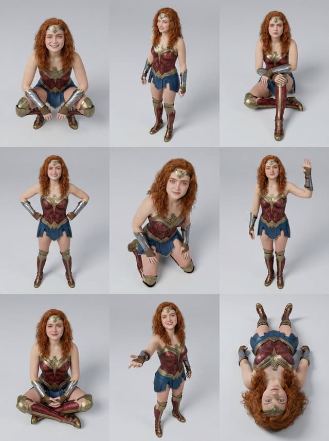 Game Asset - 3x3 Character Pose Study Grid (Sadie Sink) — output