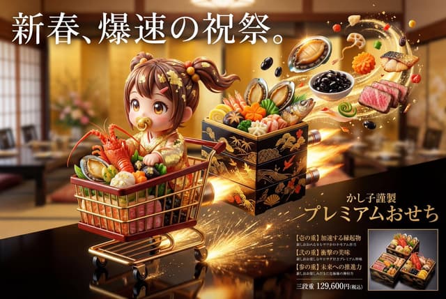 Luxury Osechi (New Year's Food) Key Visual Generation Prompt — output