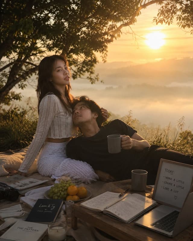 Social Media Post - Backlit Sunrise Couple Picnic — output