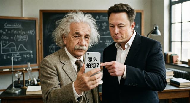 Einstein learning selfies from Elon Musk (Chinese) — output