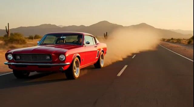1967 Mustang Racing on Desert Highway at Golden Hour — cover