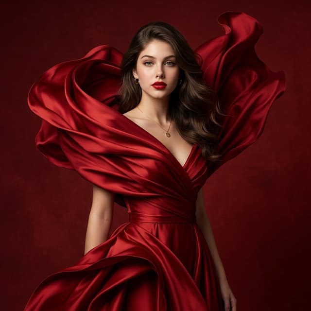 Product Marketing - Luxury Crimson Silk Gown Portrait — output