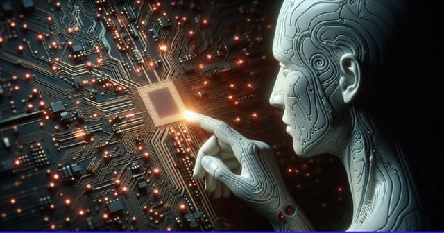 Product Marketing - AI Touching a Glowing Microchip — output