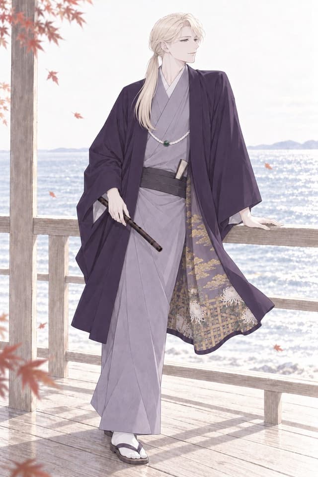 Comic / Storyboard - Elegant Autumn Kimono Man by the Sea — output