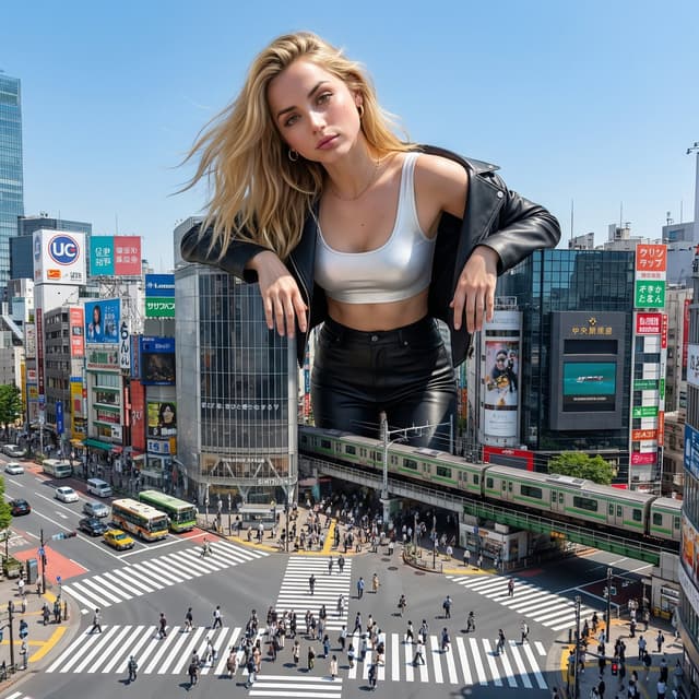 Surreal Giant Woman Over Tokyo Shibuya Crossing — output