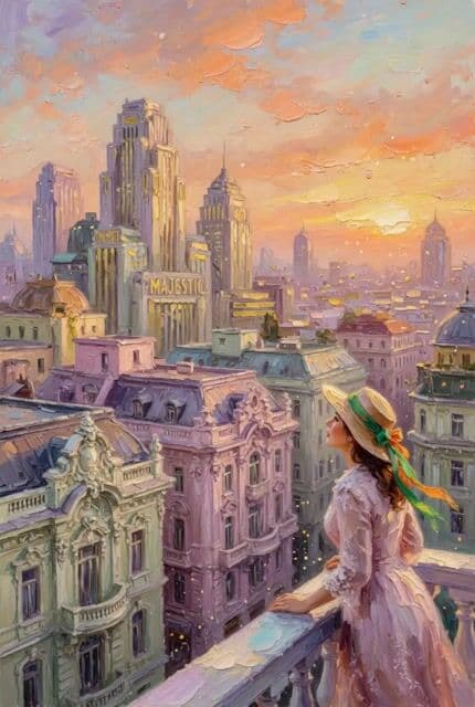 Impasto Oil Painting of a Layered City at Sunrise — cover