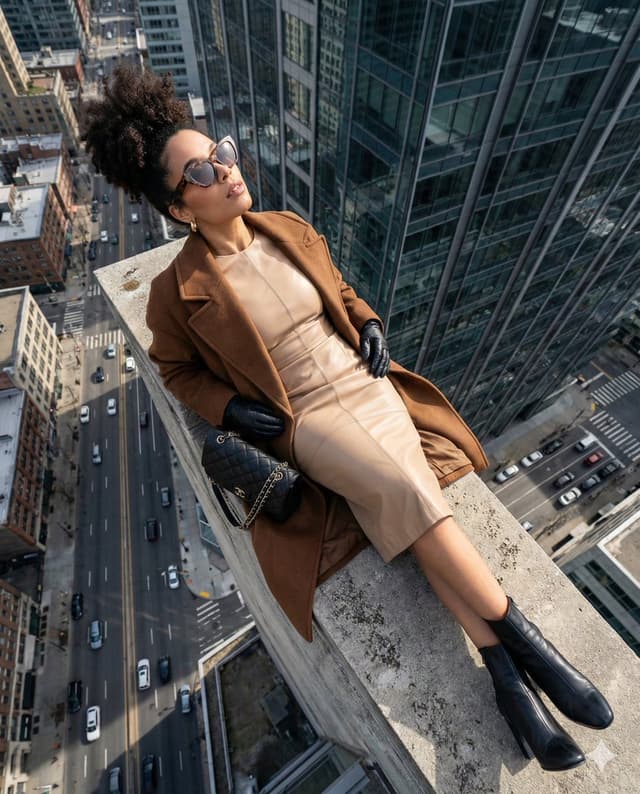 High-Angle Fashion Editorial on Skyscraper Rooftop Ledge — output