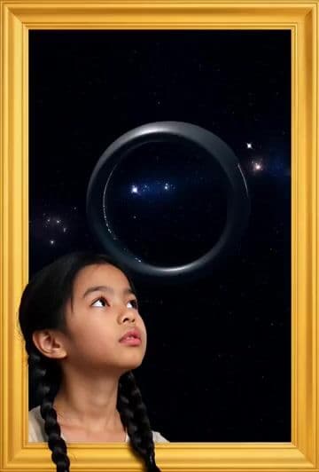 Golden Frame with Girl and Torus Space Settlement — cover