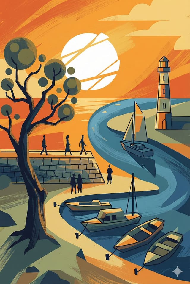 Social Media Post - Abstract Drawing of Lighthouse and Sailboat Prompt — output