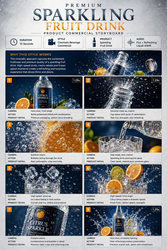 Comic / Storyboard - Premium Beverage Commercial Storyboard — output