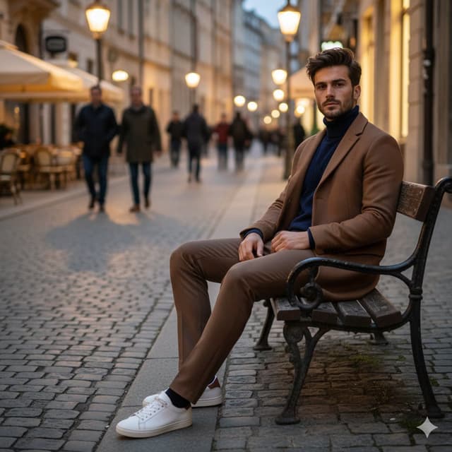 Stylish Man on European Cobblestone Street Prompt — output