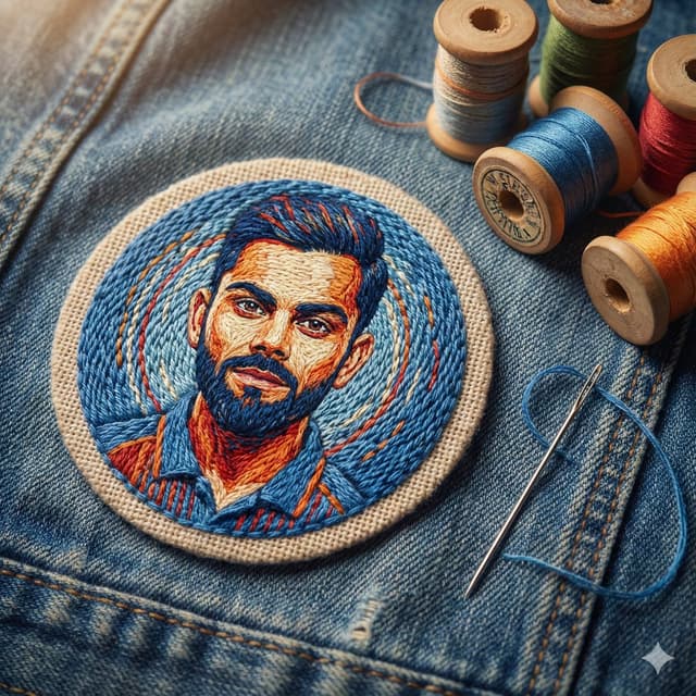 E-commerce Main Image - Embroidered Portrait Patch Macro Photography Prompt — output
