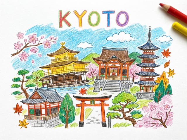 Child-like Crayon and Colored Pencil City Drawing — output