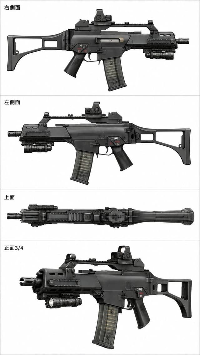E-commerce Main Image - Four-View Tactical Carbine Reference Sheet — output