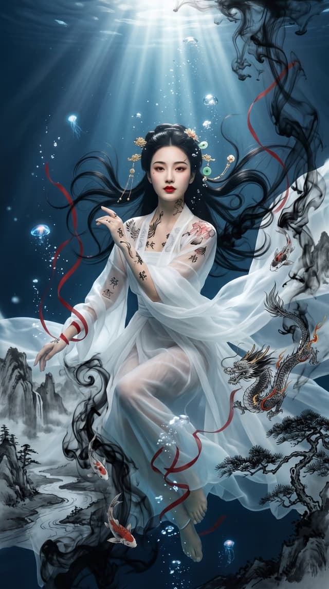 Poster / Flyer - Underwater Chinese Ink Dreamscape Portrait — output