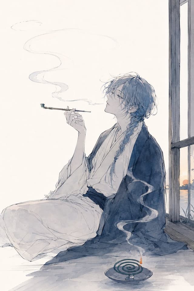 Comic / Storyboard - Watercolor Kimono Smoker by Window — output