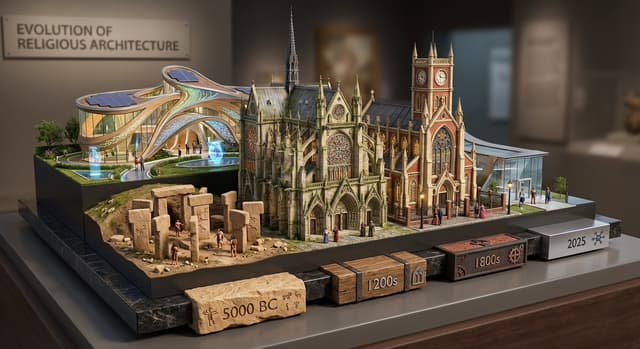 Infographic / Edu Visual - Layered Diorama of Religious Architecture Evolution — output