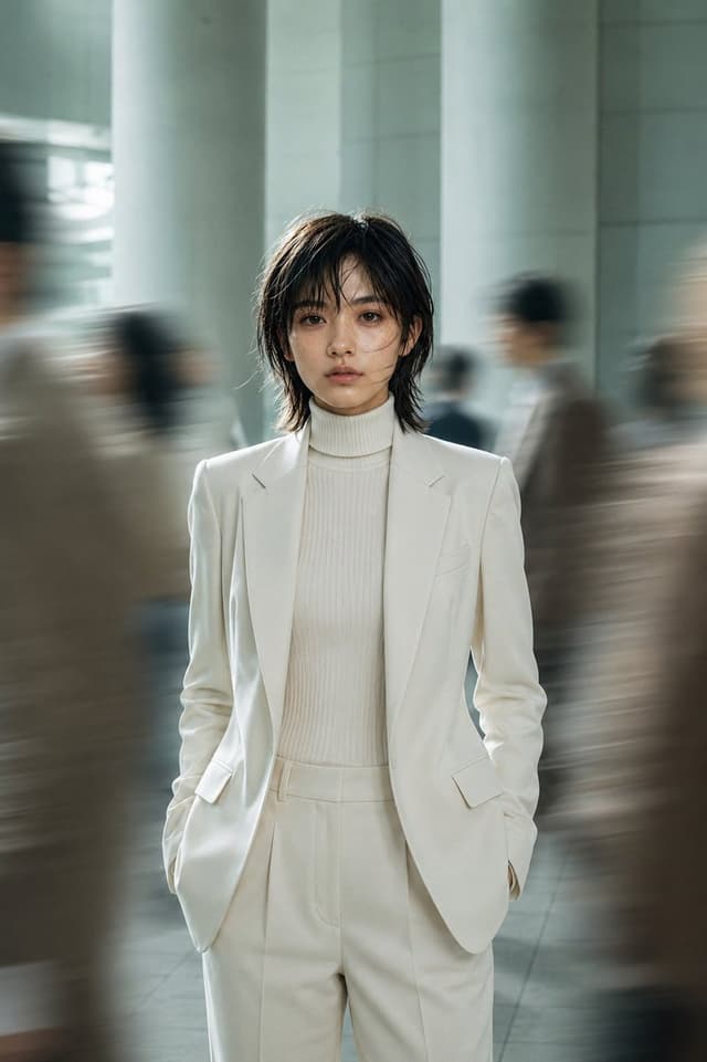 Social Media Post - Still Woman in Motion-Blurred Lobby — output