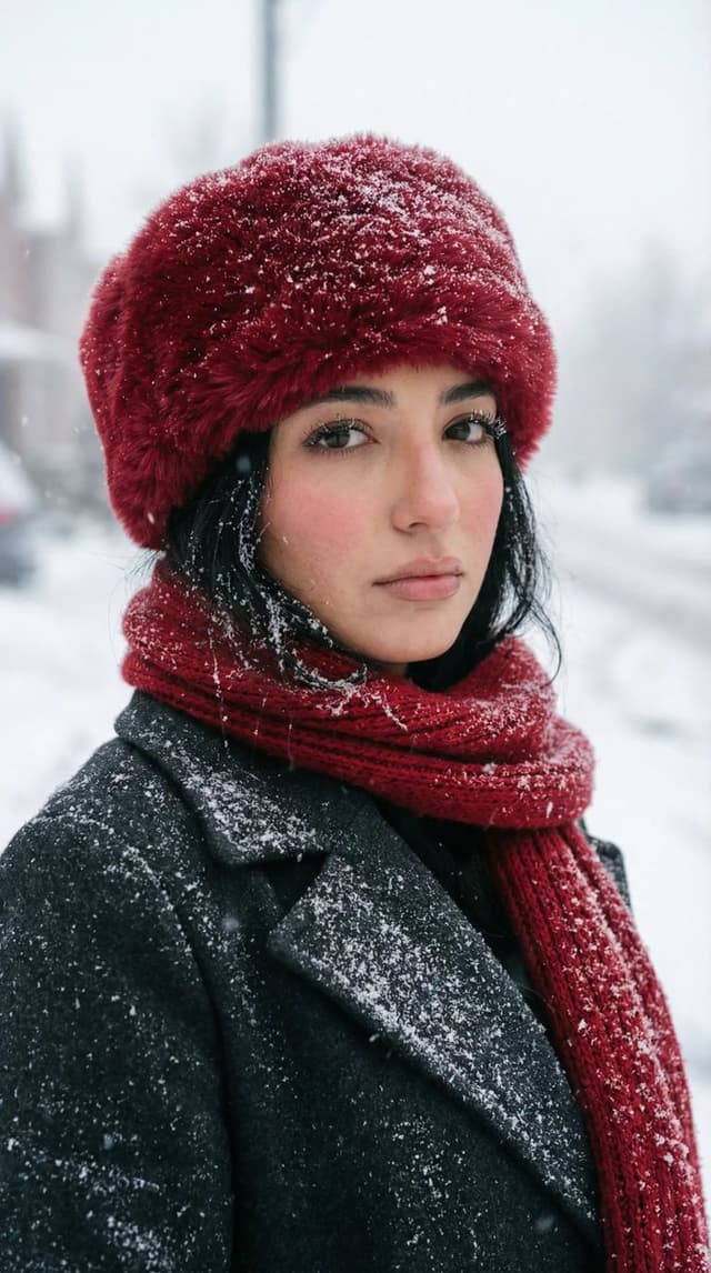 Product Marketing - Photorealistic Winter Street Portrait with Red Accents — output