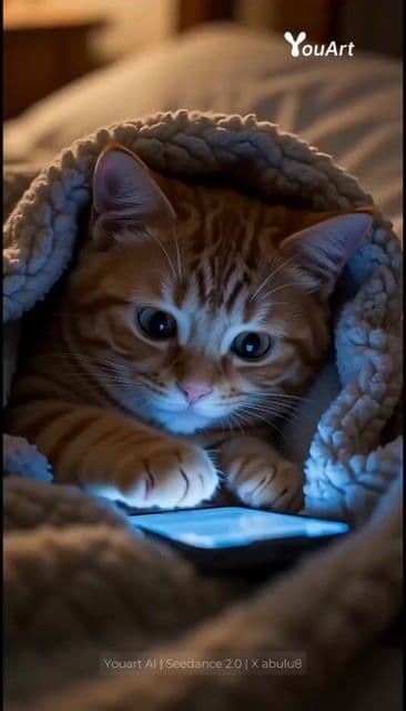 Sneaky Kitten Scrolling on Phone Under Covers — cover