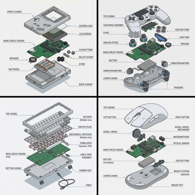 Technical exploded view diagram of a device — output